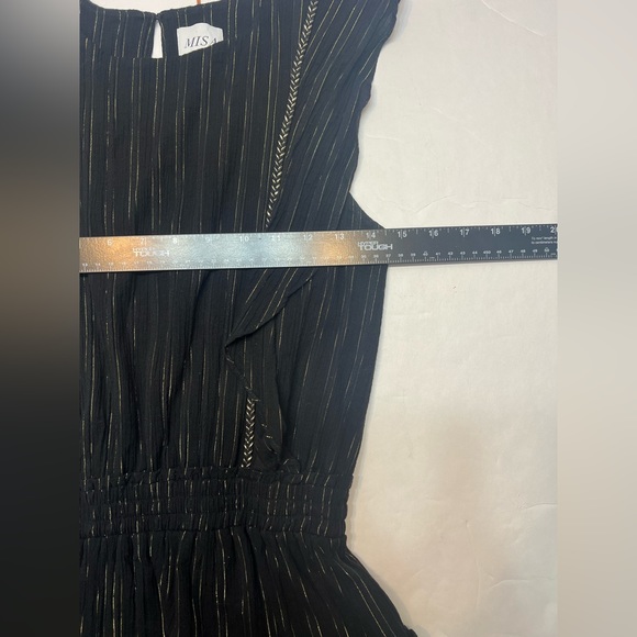 MISA Los Angeles Cielle Ruffle Bib Black Gold Mini Dress Size Small Metallic - Picture 10 of 10